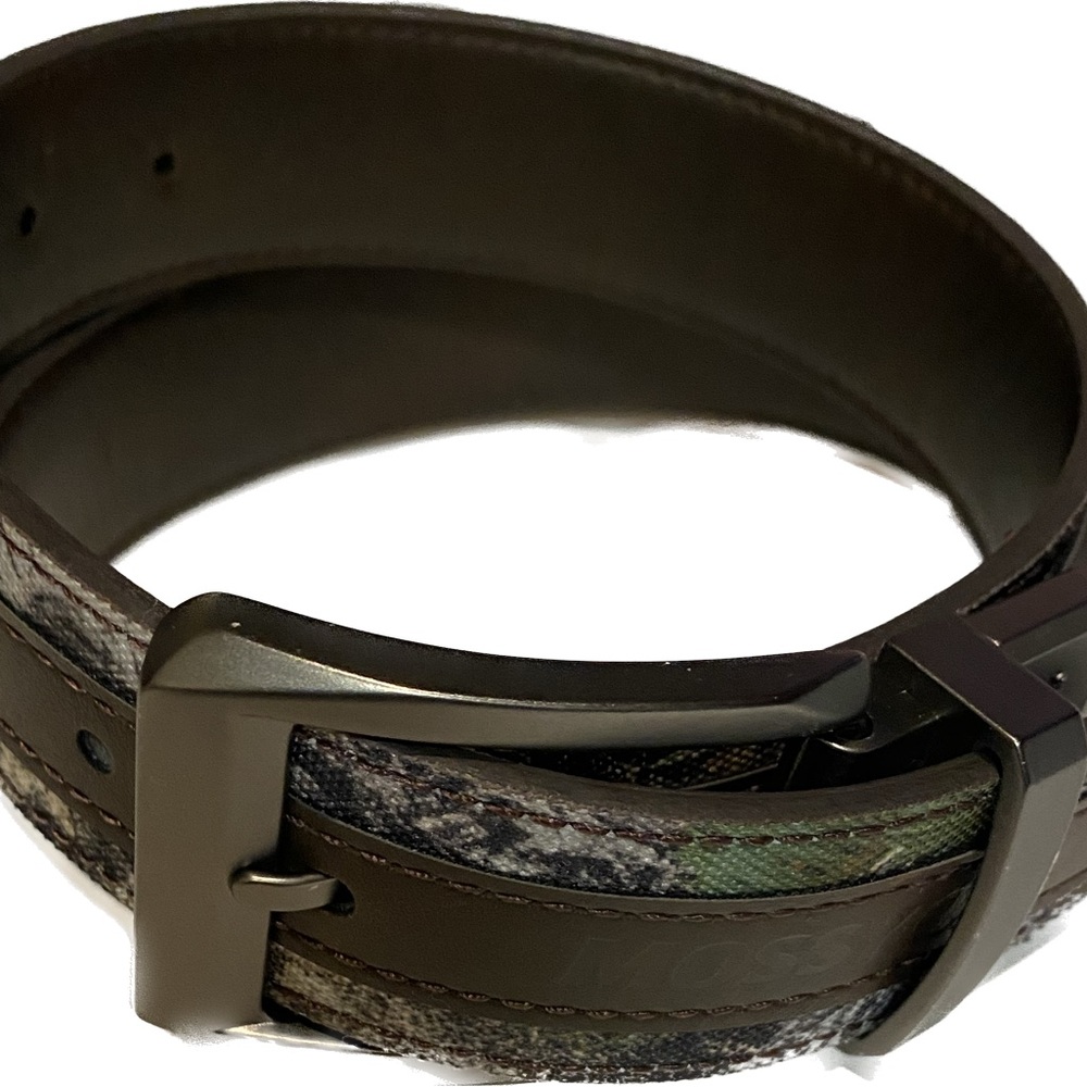 Mossy Oak CAMO Leather Inlay Size 30-32 BELT Hunter PEWTER BUCKLE Western CASUAL